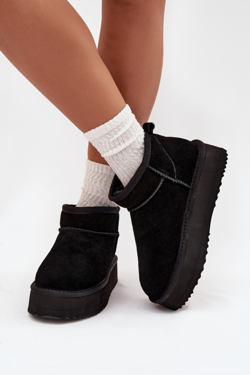 de camurça Botas de neve Feminino com uma plataforma Vinceza 97962 cor preta