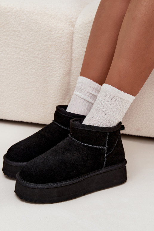 de camurça Botas de neve Feminino com uma plataforma Vinceza 97962 cor preta