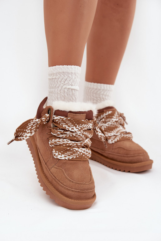 de camurça Botas de neve Feminino com um casaco de pele I Grubym Amarrandom Vinceza 97963 cor marrom