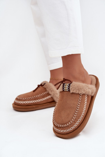 Chinelos Feminino com um casaco de pele I Haftem cor marrom Perivelle