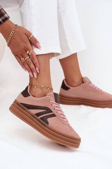 Veludo À modalo de tênis Feminino com uma plataforma cor rosa Skye