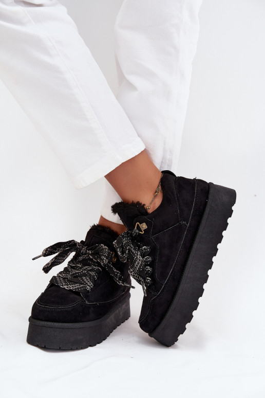 com atacadores Botas de neve Feminino com uma plataforma aquecimento com pelo por dentro cor preta Tavelle com atacadores Botas de neve Feminino com uma plataforma aquecimento com pelo por dentro cor preta Tavelle