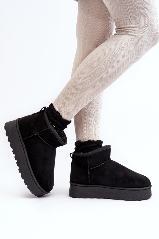 Botas de neve Feminino com uma plataforma aquecimento com pelo por dentro cor preta Xamella