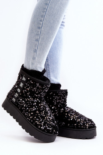 Botas de neve Feminino com uma plataforma Decorado com brilho cor preta Silmo 2