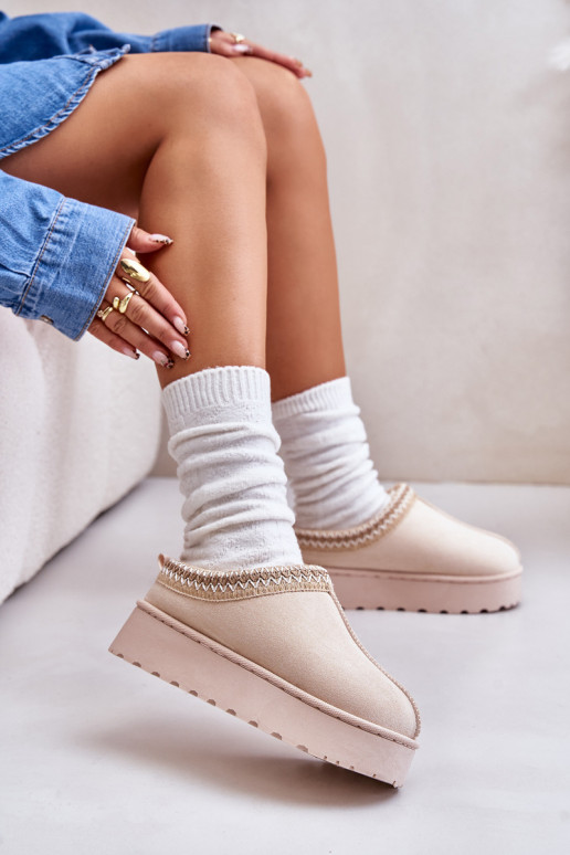 Botas de neve Feminino com uma plataforma aquecimento com pelo por dentro cor de marfim Remenia