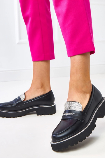 Mocassins femininos pretos com zircônias "Kejti" 2