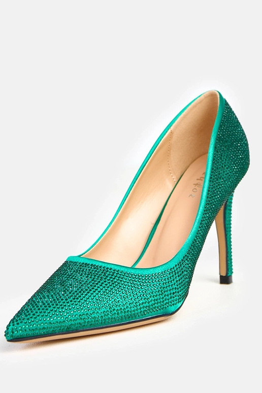 Sapatos altos verdes de cetim com... Sapatos altos verdes de cetim com...