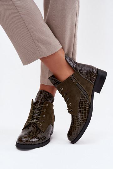 com efeito verniz Botas femininas Com decorações Tłoczeniem aquecimento Vinceza 16477 cor cáqui