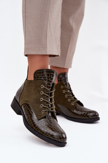 com efeito verniz Botas femininas Com decorações Tłoczeniem aquecimento Vinceza 16477 cor cáqui 2