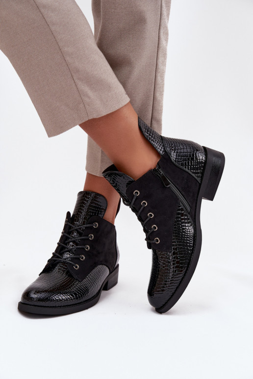 com efeito verniz Botas femininas Com decorações Tłoczeniem aquecimento Vinceza 16477 cor preta