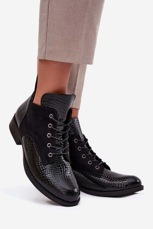 com efeito verniz Botas femininas Com decorações Tłoczeniem aquecimento Vinceza 16477 cor preta