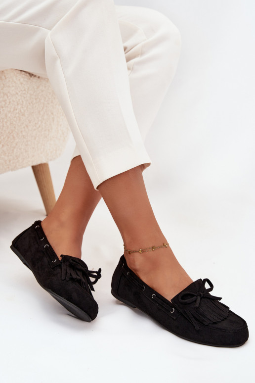 mocassins femininos com franjas I Kokardką cor preta Olivianne mocassins femininos com franjas I Kokardką cor preta Olivianne