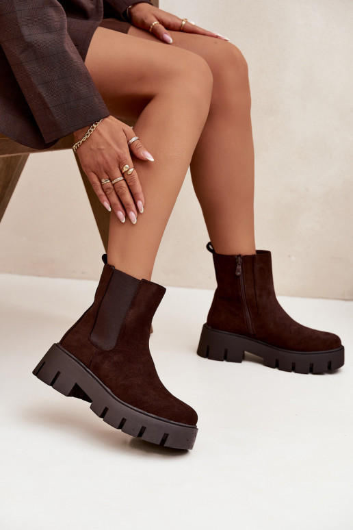 botas elegantes Feminino aquecimento Casal o castelo de camurça ecológicaoParae CzekoladoParae Fivienne