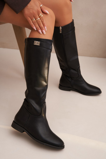 aquecimento botas femininas com salto largo com alças I cor pratam Detalem cor preta Geraline