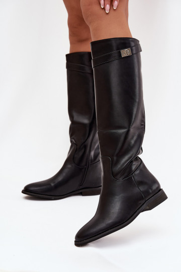 aquecimento botas femininas com salto largo com alças I cor pratam Detalem cor preta Geraline 2