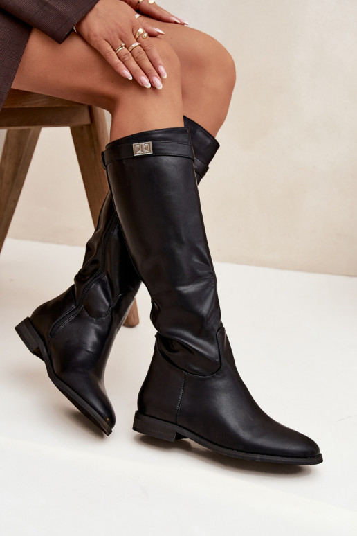 aquecimento botas femininas com salto largo com alças I cor pratam Detalem cor preta Geraline aquecimento botas femininas com salto largo com alças I cor pratam Detalem cor preta Geraline
