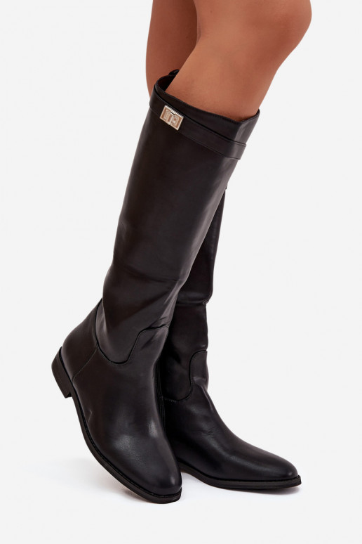 aquecimento botas femininas com salto largo com alças I cor pratam Detalem cor preta Geraline aquecimento botas femininas com salto largo com alças I cor pratam Detalem cor preta Geraline