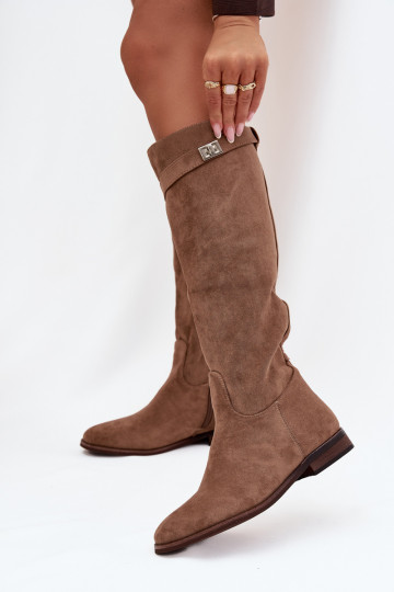 aquecimento botas femininas com salto largo com alças I cor pratam Detalem bege Geraline 2