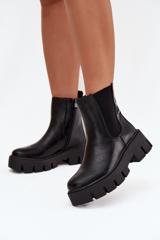 botas elegantes Feminino aquecimento Casal o castelo Eko Pele cor preta Fivienne