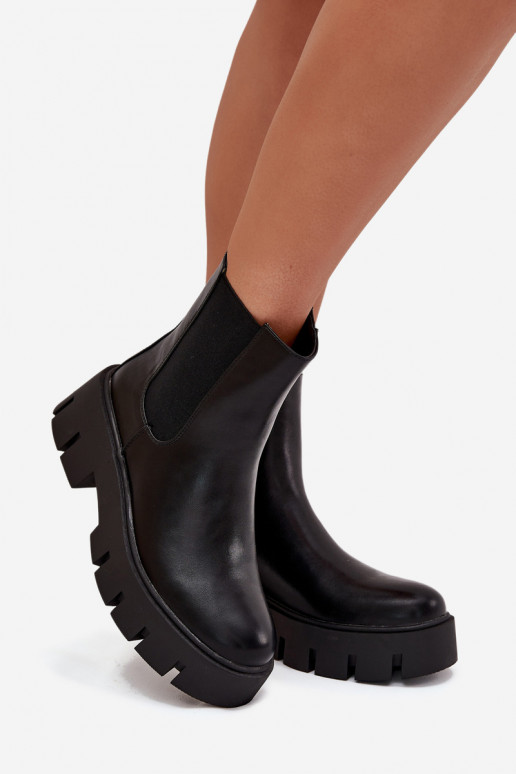botas elegantes Feminino aquecimento Casal o castelo Eko Pele cor preta Fivienne