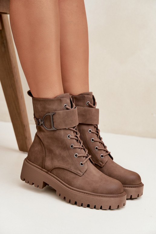 Botins de trabalho Femininoaquecimento com salto decorado bege Ulivine