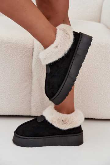 Botas de neve Feminino com uma plataforma com um casaco de pele cor preta Calyra