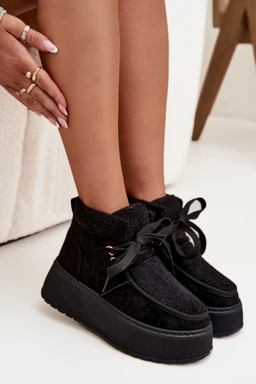 Botas de neve Feminino com uma plataforma com um casaco de pele cor preta Florivelle