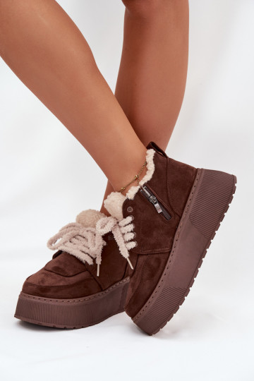 Botas de neve Feminino com uma plataforma com um casaco de pele Typu Baranek cor marrom Luma