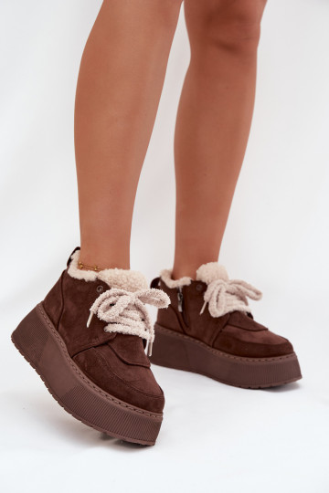 Botas de neve Feminino com uma plataforma com um casaco de pele Typu Baranek cor marrom Luma 2