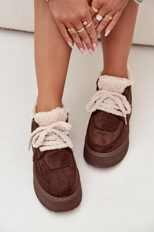 Botas de neve Feminino com uma plataforma com um casaco de pele Typu Baranek cor marrom Luma