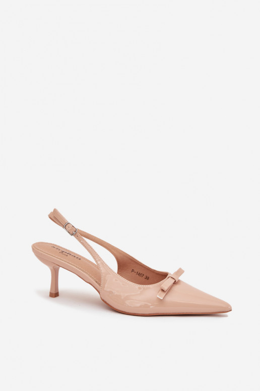 com efeito verniz Sapato com salto fino com fitas Nude Olvena com efeito verniz Sapato com salto fino com fitas Nude Olvena