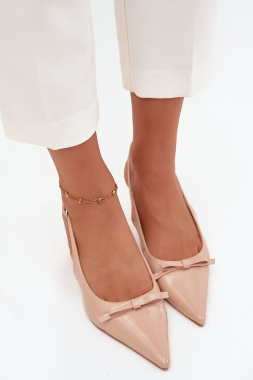 com efeito verniz Sapato com salto fino com fitas Nude Olvena com efeito verniz Sapato com salto fino com fitas Nude Olvena