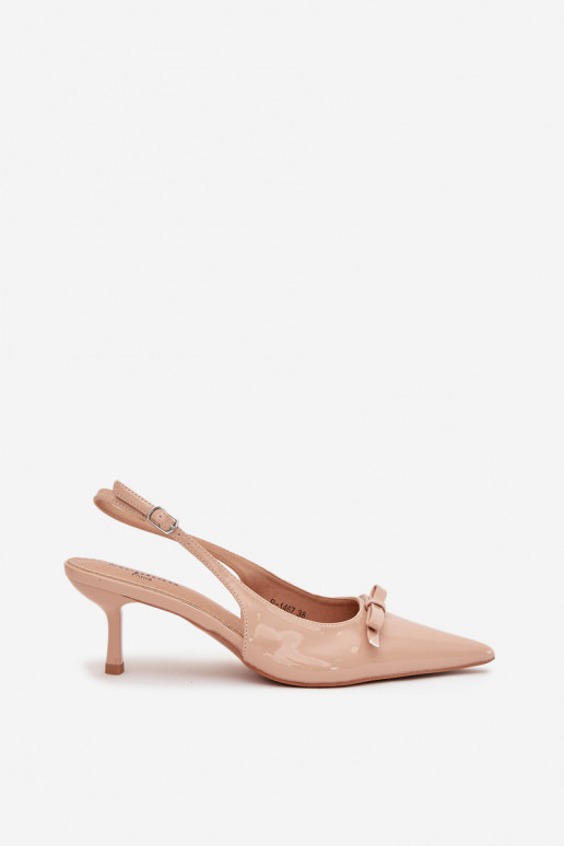 com efeito verniz Sapato com salto fino com fitas Nude Olvena com efeito verniz Sapato com salto fino com fitas Nude Olvena