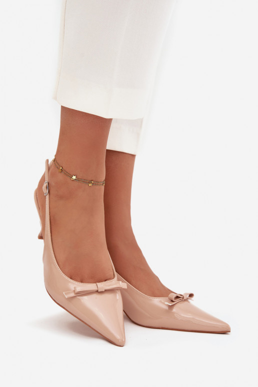 com efeito verniz Sapato com salto fino com fitas Nude Olvena com efeito verniz Sapato com salto fino com fitas Nude Olvena