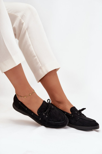 Mocassins femininos sem salto com detalhes estilosos pretos Zalina