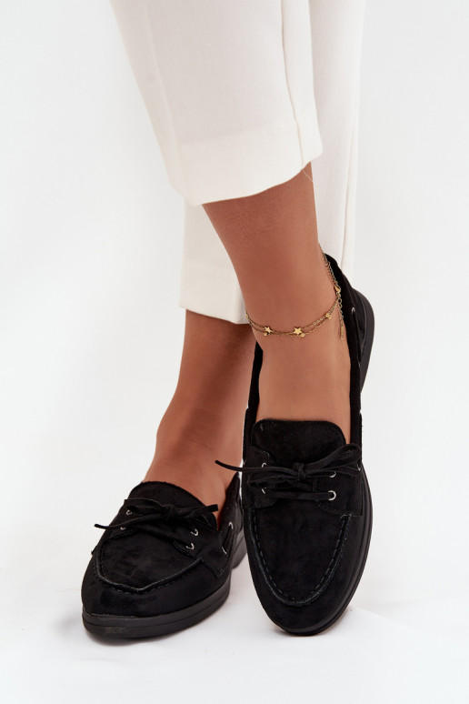 sapato Mocassins Apartamento feminino com detalhes elegantes cor preta Zalina