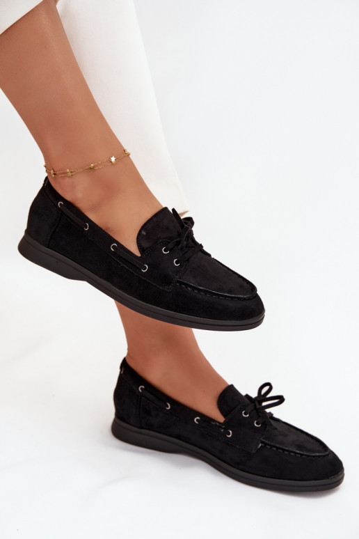 sapato Mocassins Apartamento feminino com detalhes elegantes cor preta Zalina