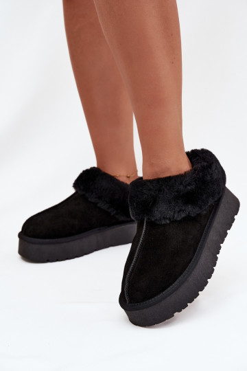 Botas femininas de neve de couro camurça com pelagem pretas Mivelle 2