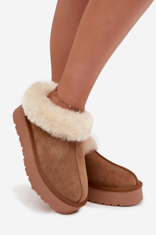 Pele de camurça Botas de neve Feminino com um casaco de pele cor marrom Mivelle