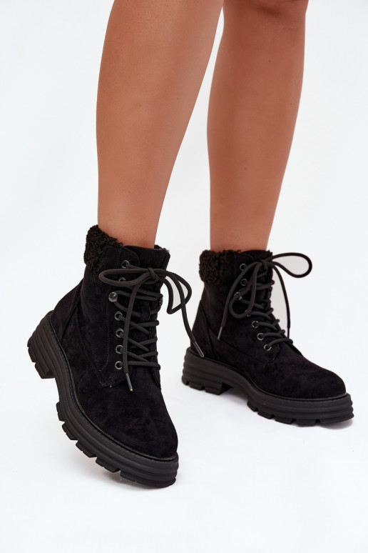 aquecimento sapato Botas femininas com atacadores cor preta Lyrinne aquecimento sapato Botas femininas com atacadores cor preta Lyrinne