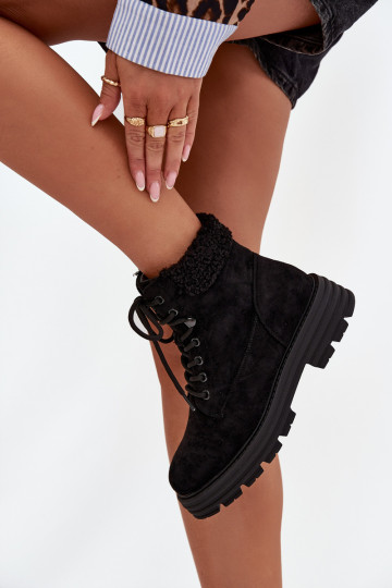 aquecimento sapato Botas femininas com atacadores cor preta Lyrinne 2