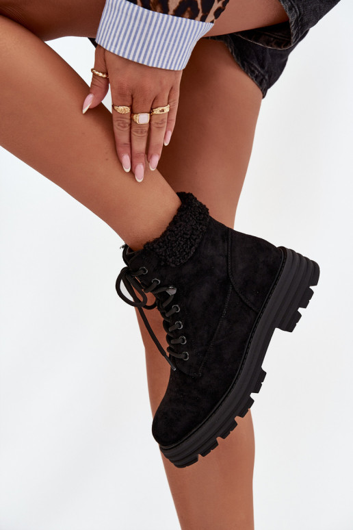 aquecimento sapato Botas femininas com atacadores cor preta Lyrinne aquecimento sapato Botas femininas com atacadores cor preta Lyrinne