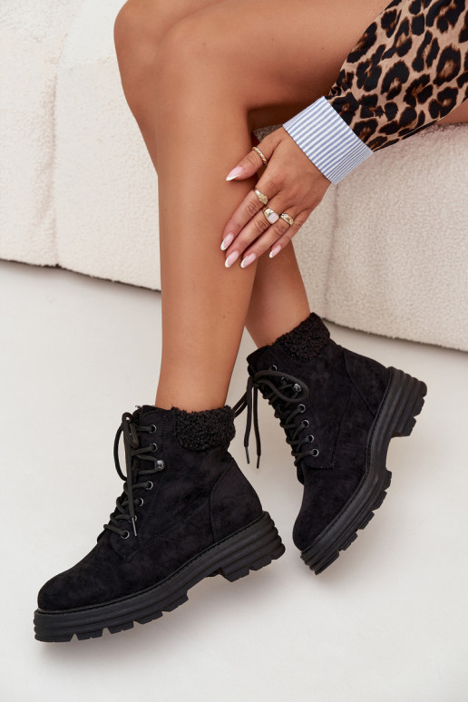 aquecimento sapato Botas femininas com atacadores cor preta Lyrinne aquecimento sapato Botas femininas com atacadores cor preta Lyrinne