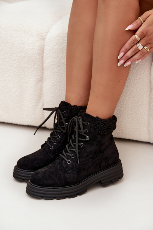 aquecimento sapato Botas femininas com atacadores cor preta Lyrinne aquecimento sapato Botas femininas com atacadores cor preta Lyrinne