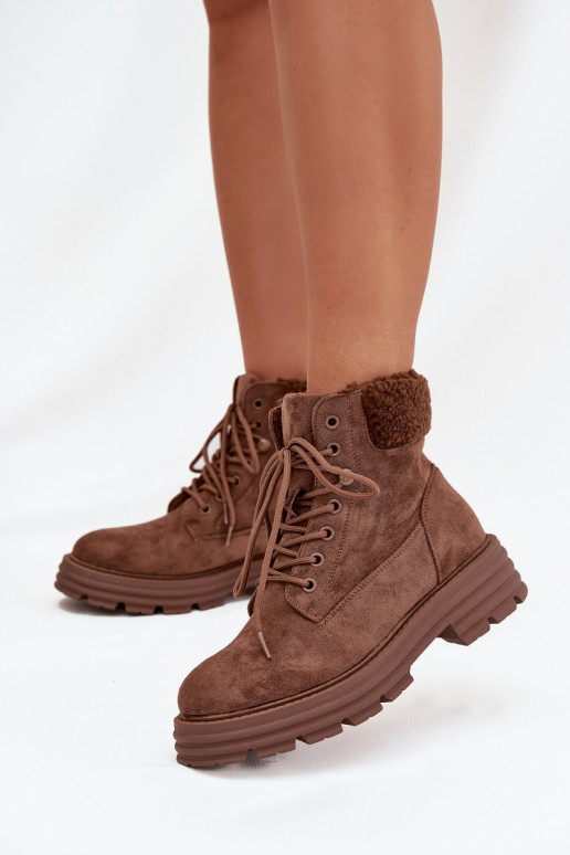 aquecimento sapato Botas femininas com atacadores cor marrom Lyrinne aquecimento sapato Botas femininas com atacadores cor marrom Lyrinne