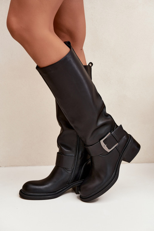 aquecimento botas femininas Klocke com fivelas cor preta Raphaela
