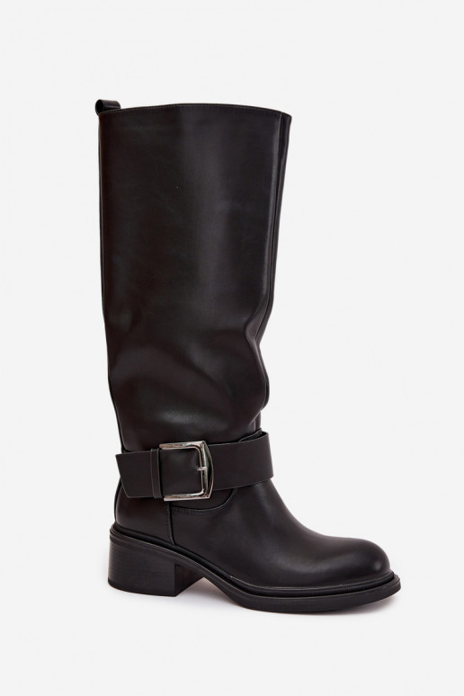 aquecimento botas femininas Klocke com fivelas cor preta Raphaela