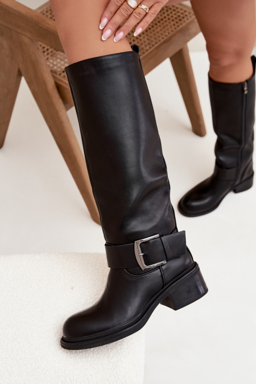 aquecimento botas femininas Klocke com fivelas cor preta Raphaela