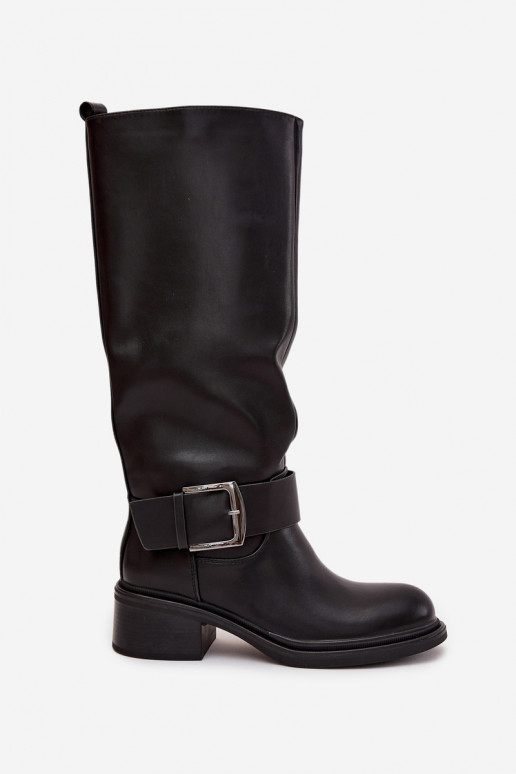 aquecimento botas femininas Klocke com fivelas cor preta Raphaela