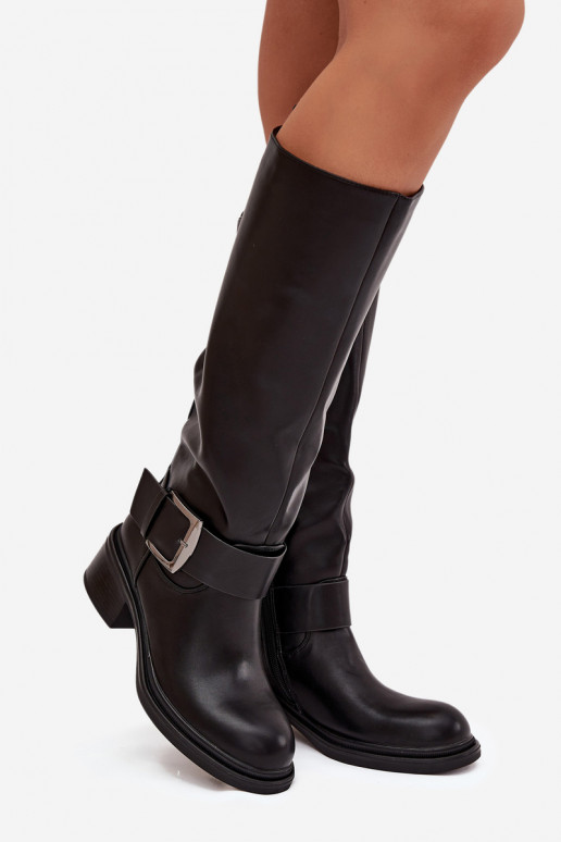 aquecimento botas femininas Klocke com fivelas cor preta Raphaela